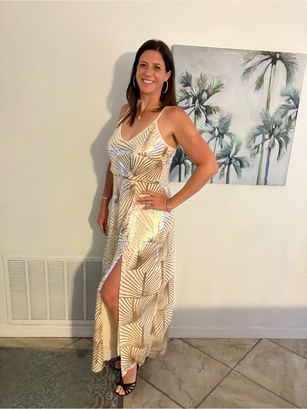 Joyfolie Aulora Gold Stripe Sequin Maxi Dress - Cream - Picture 2 of 3